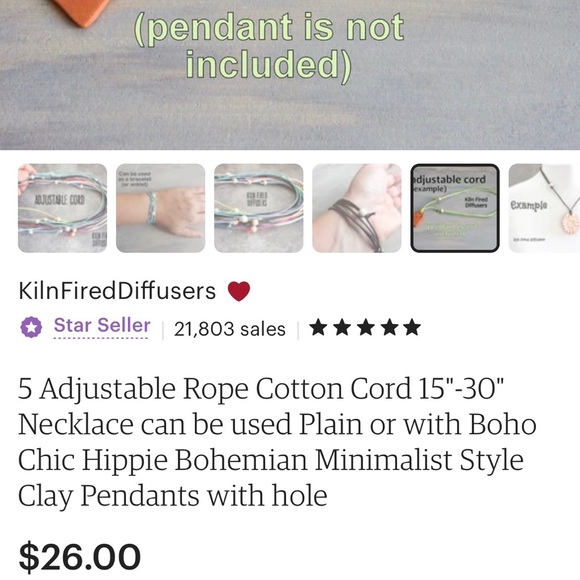 Kiln Fired Diffusers Artisan Pendant + Cord Necklace Bundle for Essential Oils - Picture 6 of 8